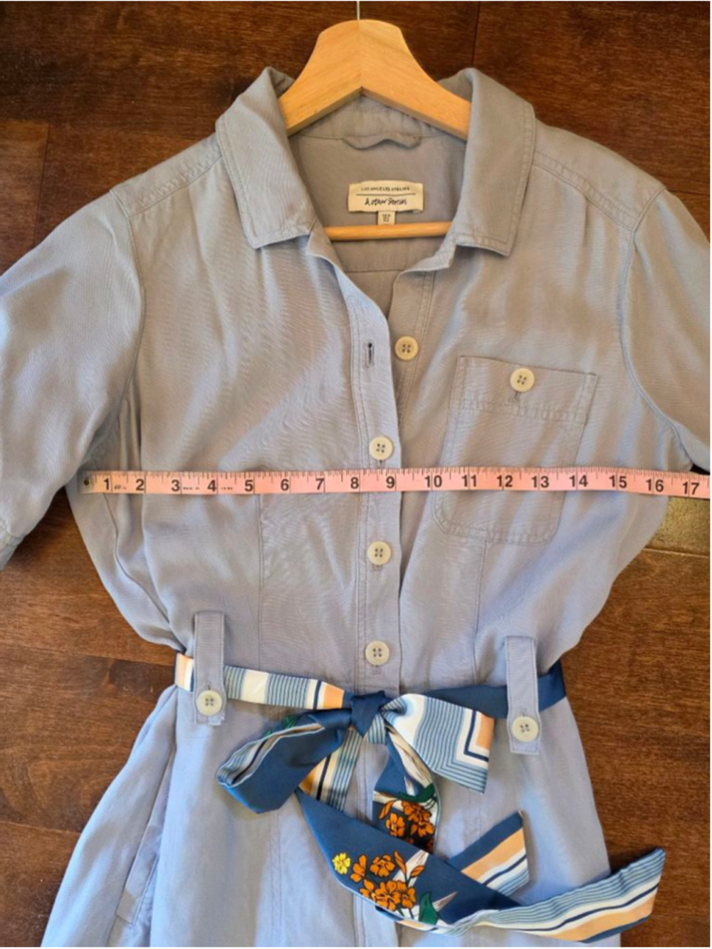 Los Angeles Atelier & Other Stories Light Blue Jumpsuit with Navy Floral Belt 6 - Picture 5 of 10